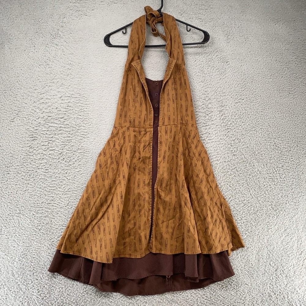 Hot Topic Doctor Who Dress Womens Large Brown Sonic Screwdriver Halter Fit Flare